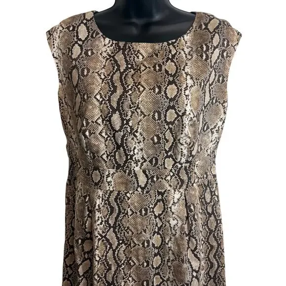 Michael Kors Snakeskin Print Sheath Dress Size 8 Tan Brown Cap Sleeve Lined EUC - Picture 2 of 10